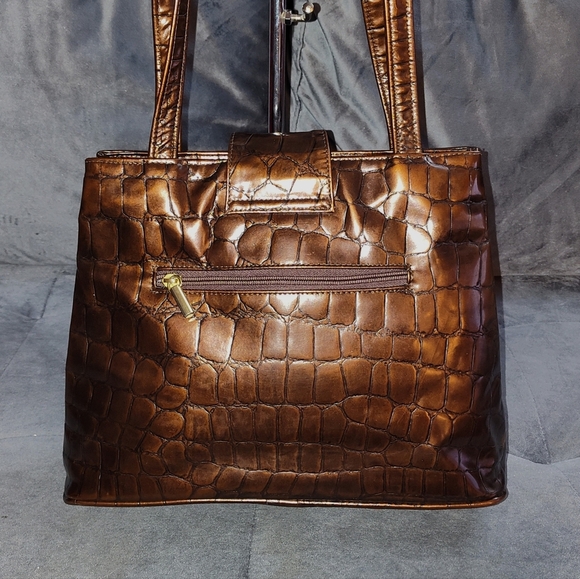 EUC PARK AVE INT BRONZE GENUINE ALLIGATOR EMBOSSED BRONZE SHOULDER BAG 15" × 9" - Picture 3 of 9